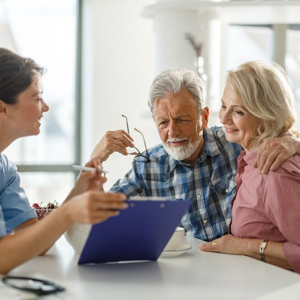 Medicare advisor meeting with senior couple for a free consultation